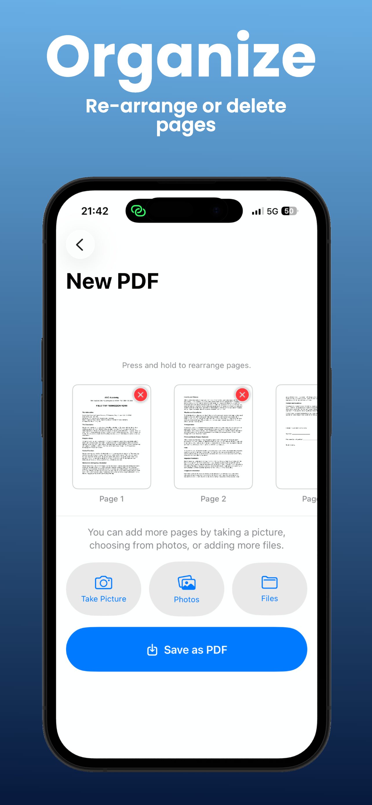 RitePDF page organizer: reordering thumbnails in a document